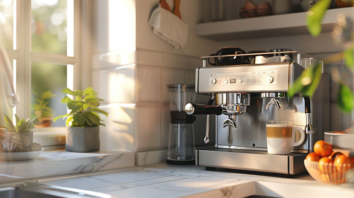 DeLonghi Kaffeemaschine wird ohne Wasserfilter betrieben, gezeigt in einer klaren und detaillierten Küchenumgebung