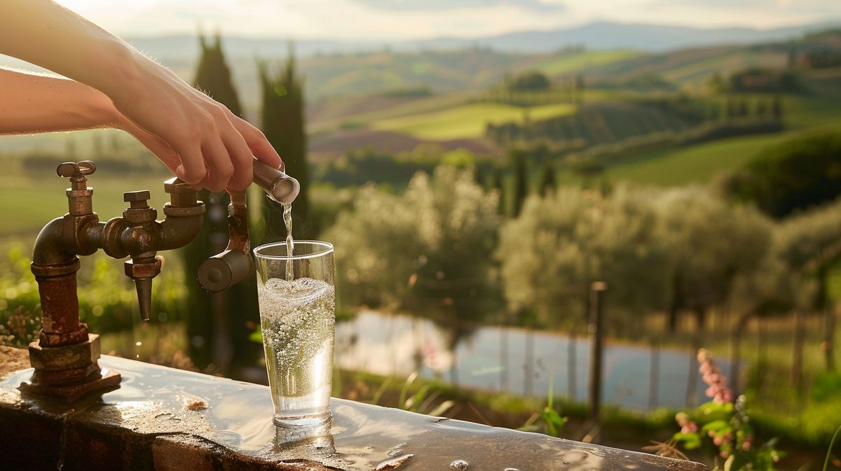 Person trinkt Leitungswasser in Toskana, um die lokale Wasserqualität zu genießen