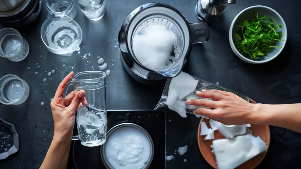 Anleitung zur Reinigung eines Brita Wasserfilters, dargestellt durch visuelle Schritt-für-Schritt-Anweisungen