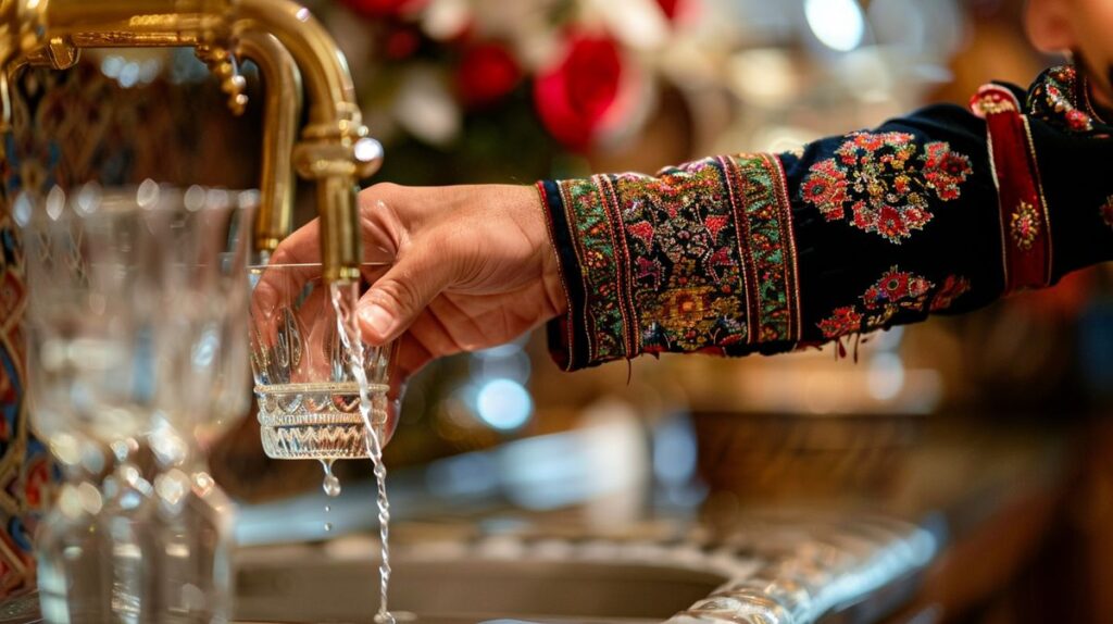 Leitungswasser in der Türkei trinken, Wasserhahn mit fließendem klarem Wasser in einer türkischen Küche