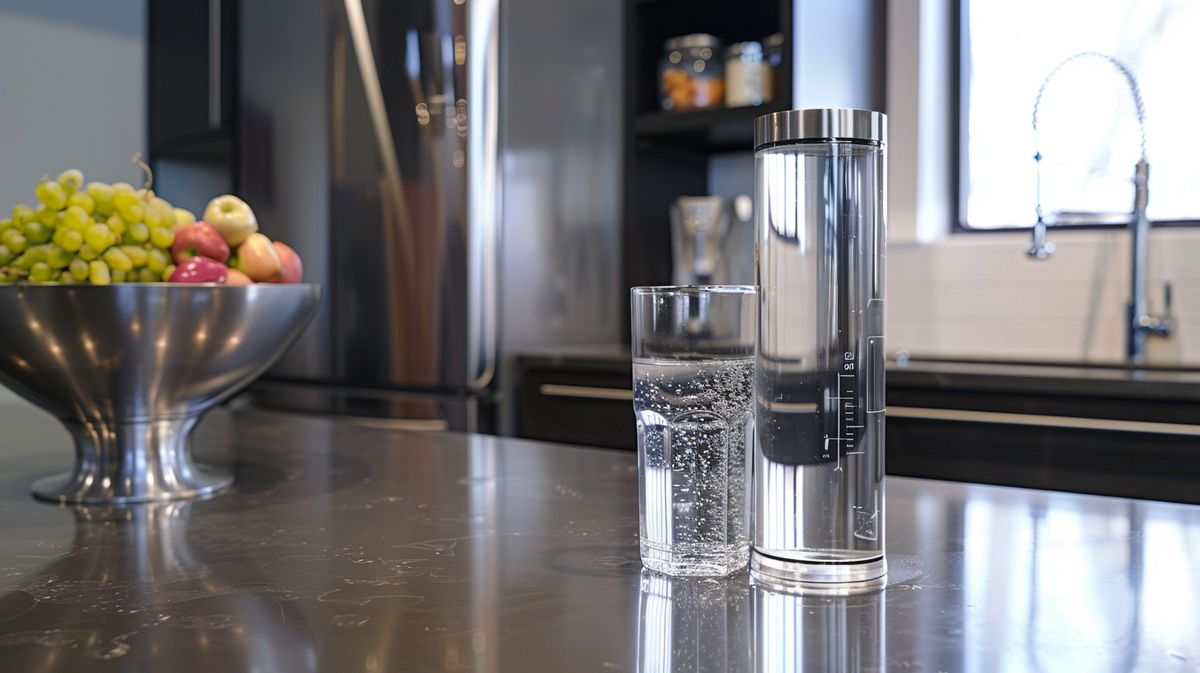 Multipure Wasserfilter Erfahrungen mit klar gefiltertem Wasser in einem Glas, neben frischen Zitronenscheiben und Kräutern